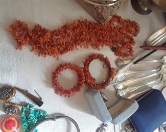 Coral bracelets, earrings, and 
necklaces