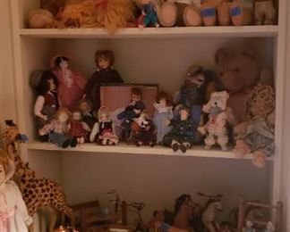 Lots of dollhouse items, dolls and stuffed animals