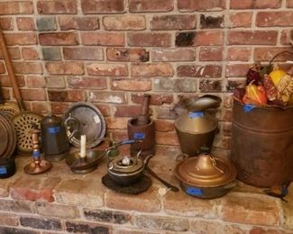 More metal items and wood mortar and pestle