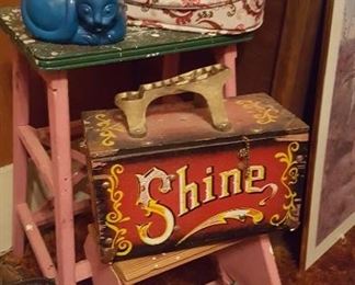 Small step ladder, shoe shine box