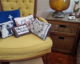 One of two side tables and side chair