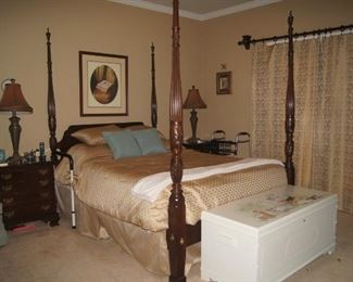 Ethan Allen Bedroom Suite including Queen sized four post Rice Bed, two night stands, armoire, 74" dresser, mattress and nearly new box springs. (Not included in Half Price Saturday but will negotiate)