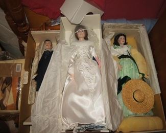Collectable dolls in original packaging - Marian Yu Designs bride and Franklin Mint Rhett and Scarlett