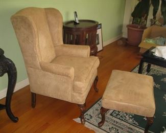 Micro suede/fiber wing chair and ottoman