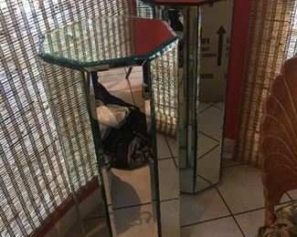 Pair of LaBarge mirrored pedestals, 3' tall