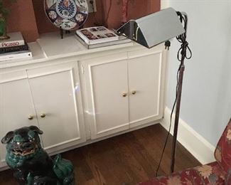 Pharmacy floor lamp, Japanese Kutani Ware foo dog, Imari plate