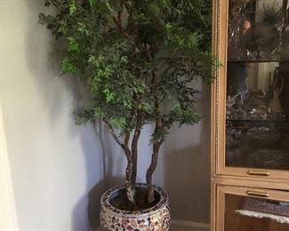 Fish bowl, painted inside and out with ficus and stand