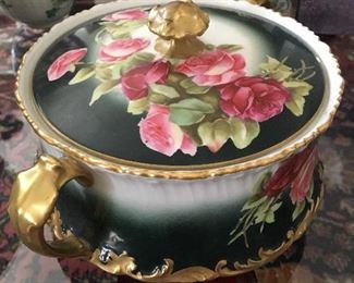 T & V Limoges France Depose HandPainted Cracker Bowl with Lid