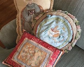 Silk and embroidered cushions