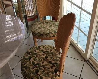 Set of 2 hand carved, shell back chairs, Italian 