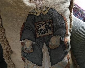 Detail: embroidered ancestor pillow
