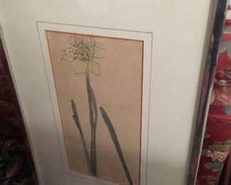 Framed japanese rice paper drawing, unsigned
