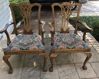 2 Chippendale reproduction arm chairs, part of a set of 8 dining chairs including six side chairs