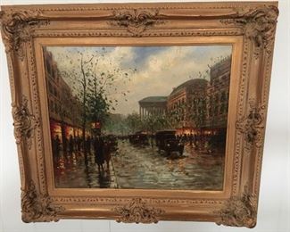 Giclee, Paris Street Scene signed lower right, artist unidentified