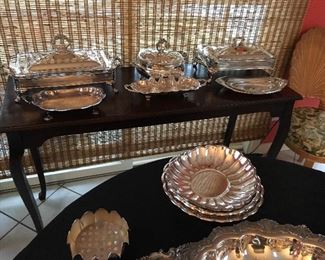 Silverplate on wood library table