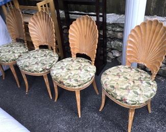 Hand carved shell back Italian chairs, set of 4, as is.
