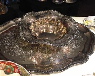 Barker Ellis England Silverplate Bowl on a 29" Reed & Barton Waiter Tray