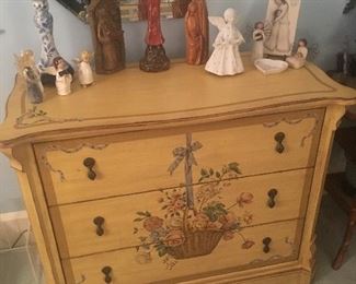Drexel Heritage hand painted 3-drawer dresser with brass pendant pulls