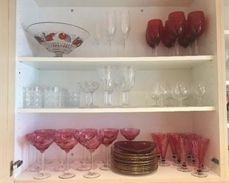 Cranberry Optic Swirl, Cranberry and Gold, , hi-balls, crystal stems etc