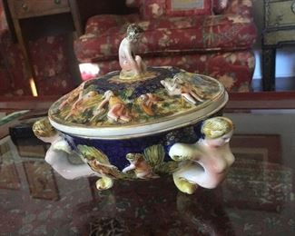 Made in Italy covered bowl with mermaid handle and mermaid tail feet