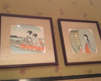 Set of 4 framed woodblock print,  fan forms