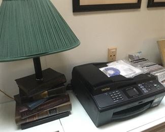 Library upstairs, Brother copier, book lamp