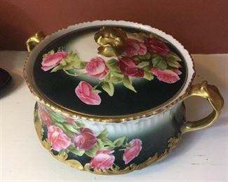 T & V Limoges France Depose HandPainted Cracker Bowl with Lid