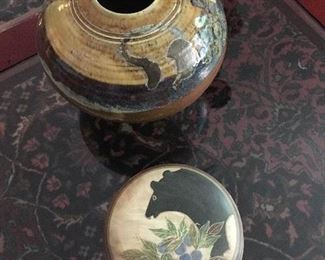 Melissa Leslie Greene covered bowl, trinket box and signed studio pot