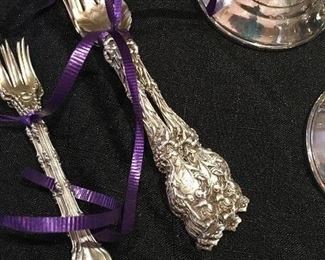 Whiting "Imperial Queen" sterling cocktail forks, set of 5 ,  Whiting Lily pattern 1902 sterling cocktail forks, set of six