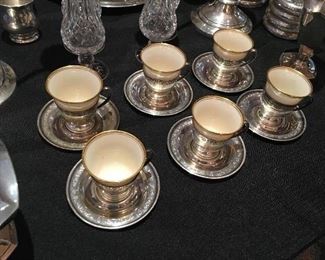 6 demitasse cups & saucers, Frank Whiting, with Lenox Porcelain Liners