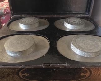 Tea Chest on stand with 4 fitted canisters
