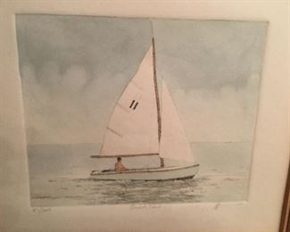 "Quiet Sail, Colored etching, artist unknown