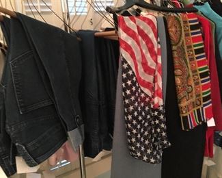 Not Your Daughters Jeans in blue and white denim, scarves