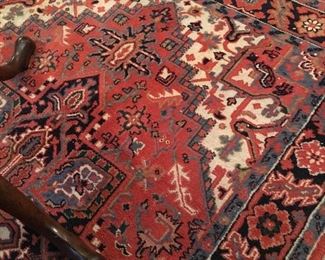 Detail 4 x 6  India Heriz rug with leather border