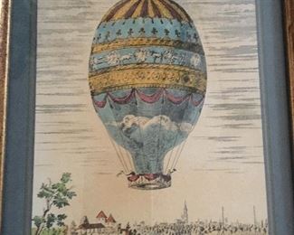  hot air balloon print, France in library upstairs