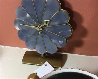 Modernist blue stone with brass petal clock