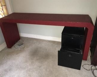 MCM console painted stretched canvas in garage apartment