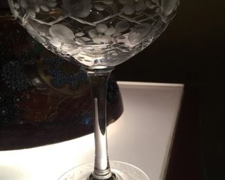 Etched glass sherbert stems , 1 of 3