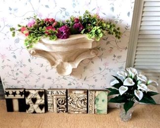 PFL081 Plaster Wall Hangings, Faux Floral Arrangement and Wall Planter
