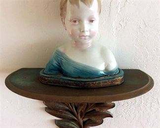 PFL139 Porcelain Bust of a Boy & Wooden Wall Shelf