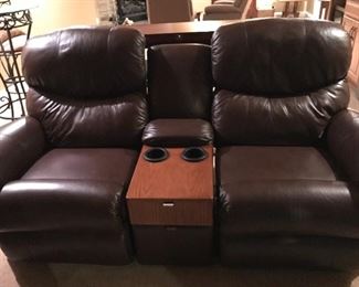 Leather recliners with built in console