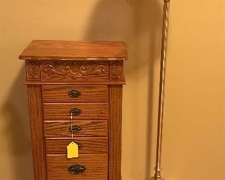 Oak jewelry chest, funky fun lamp