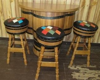 1970's Barrel Bar Set