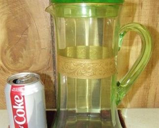 Vaseline Glass Water Pitcher w/Lid