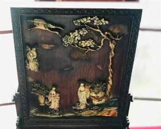1 of a pair of Chinese inlaid table screens, this one missing pieces of decoration