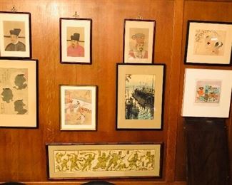 Antique Chinese paintings, antique Japanese wood block prints etc