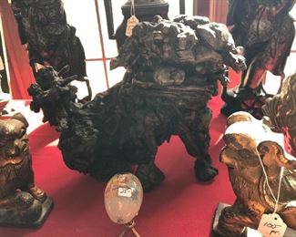 Antique Chinese foo dog made from roots 