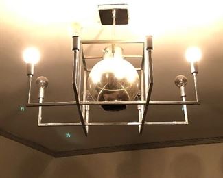 Mid century modern hanging ceiling fixture chandelier with central mercury  glass globe