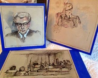 Court Room Watercolor Sketches Original