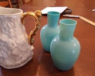 Mid century modern vase pair and decorative pitcher